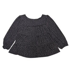 Monteau Los Angeles Top Black & White Polka Dot Peasant Tiered Blouse Med